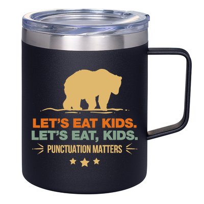 Let's Eat Punctuation Matters Bear Funny Grammar 12oz Stainless Steel Coffee Mug