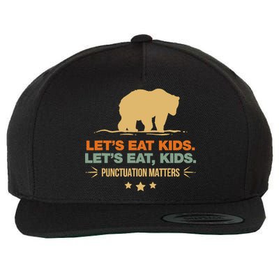 Let's Eat Punctuation Matters Bear Funny Grammar Wool Snapback Cap