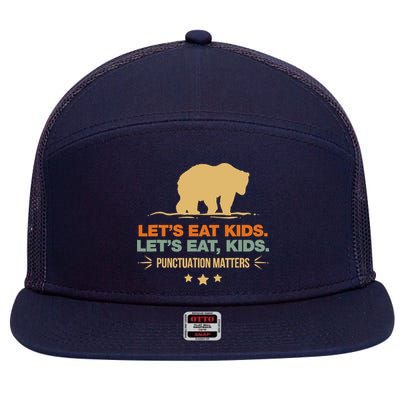 Let's Eat Punctuation Matters Bear Funny Grammar 7 Panel Mesh Trucker Snapback Hat