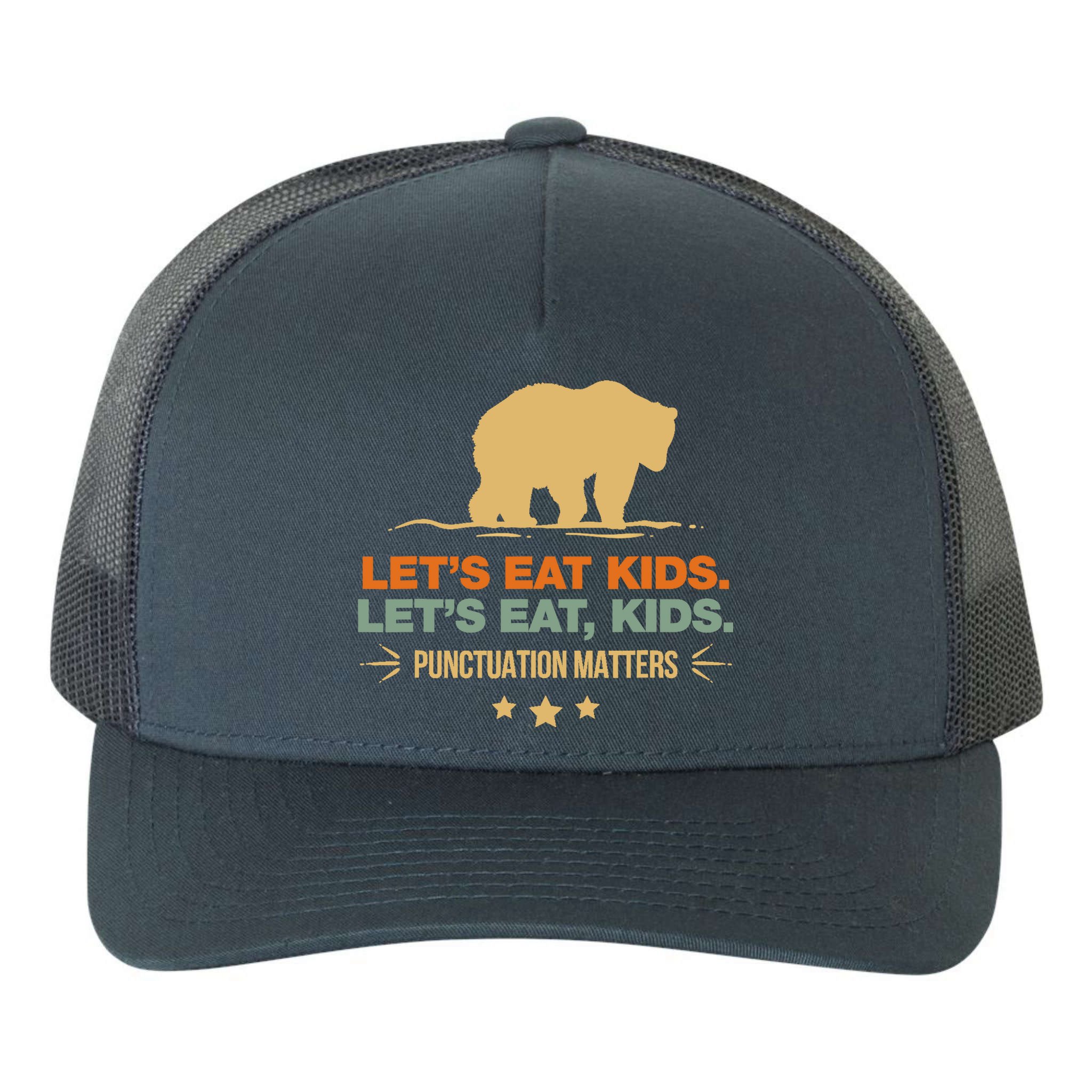 Let's Eat Punctuation Matters Bear Funny Grammar Yupoong Adult 5-Panel Trucker Hat