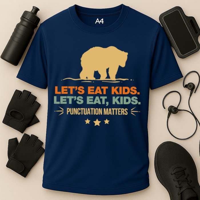 Let's Eat Punctuation Matters Bear Funny Grammar Cooling Performance Crew T-Shirt
