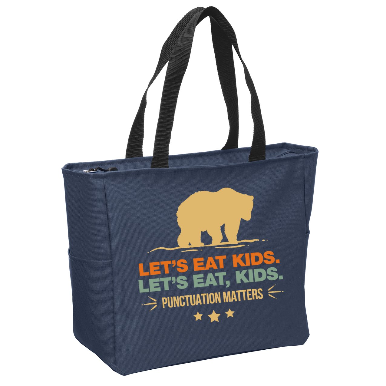 Let's Eat Punctuation Matters Bear Funny Grammar Zip Tote Bag