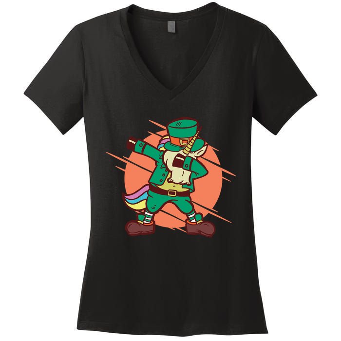 Leprechaun Dabbing Unicorn Women's V-Neck T-Shirt