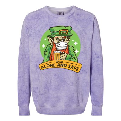 Leprechaun Drink Alone and Safe Funny Facemask Colorblast Crewneck Sweatshirt