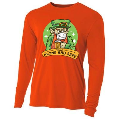 Leprechaun Drink Alone and Safe Funny Facemask Cooling Performance Long Sleeve Crew