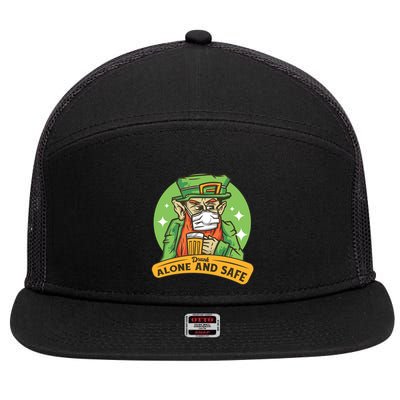 Leprechaun Drink Alone and Safe Funny Facemask 7 Panel Mesh Trucker Snapback Hat