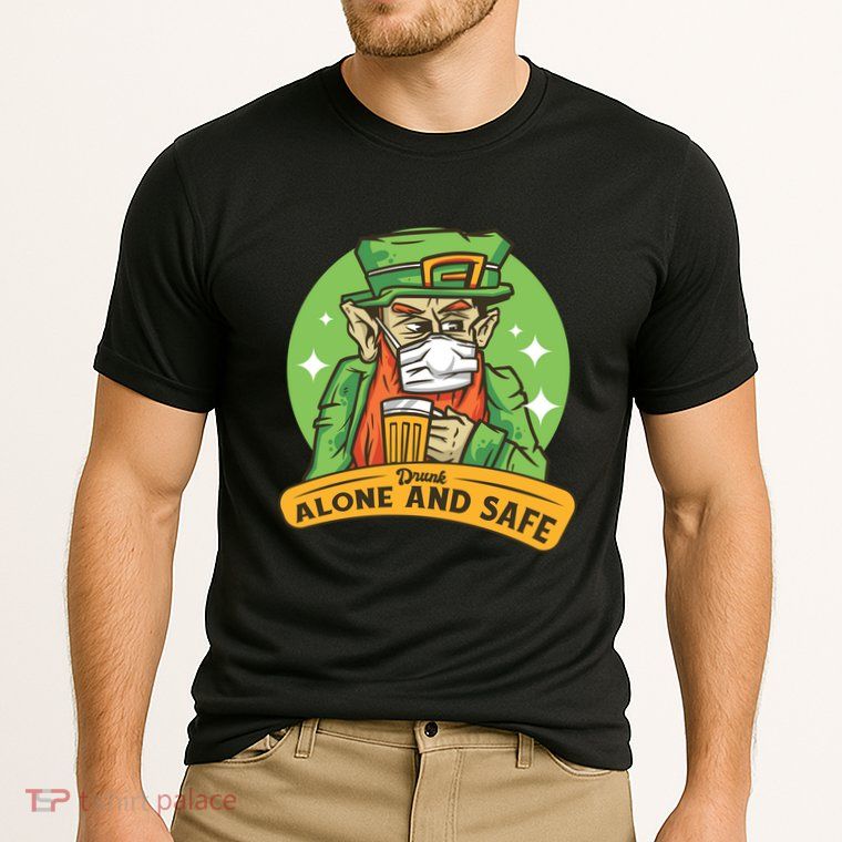 Leprechaun Drink Alone and Safe Funny Facemask Performance Shirt