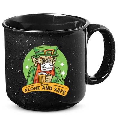 Leprechaun Drink Alone and Safe Funny Facemask 15oz Campfire Ceramic Mug
