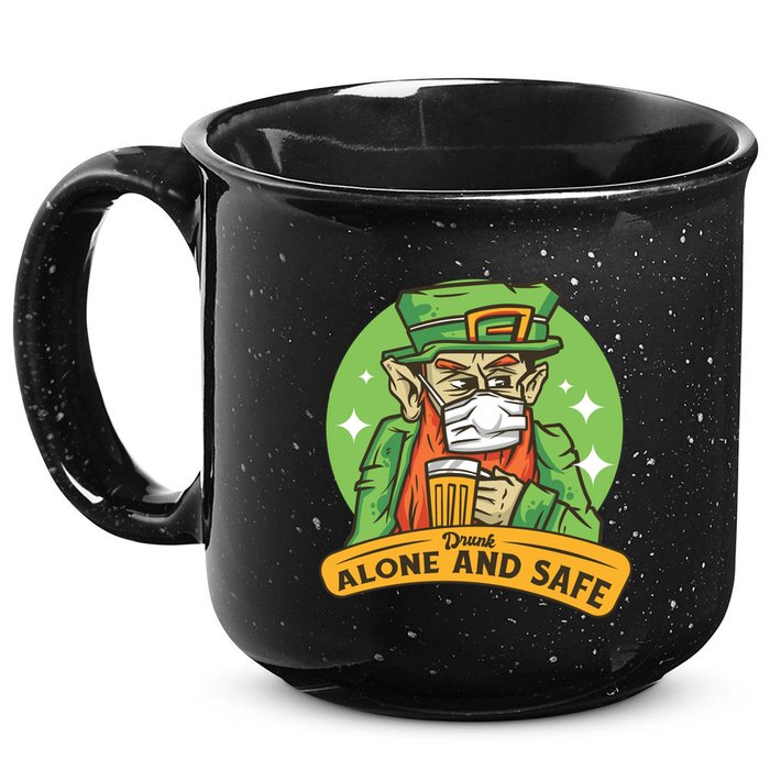 Leprechaun Drink Alone and Safe Funny Facemask 15oz Campfire Ceramic Mug