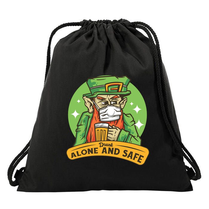 Leprechaun Drink Alone and Safe Funny Facemask Drawstring Bag