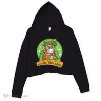 Leprechaun Drink Alone and Safe Funny Facemask Crop Fleece Hoodie