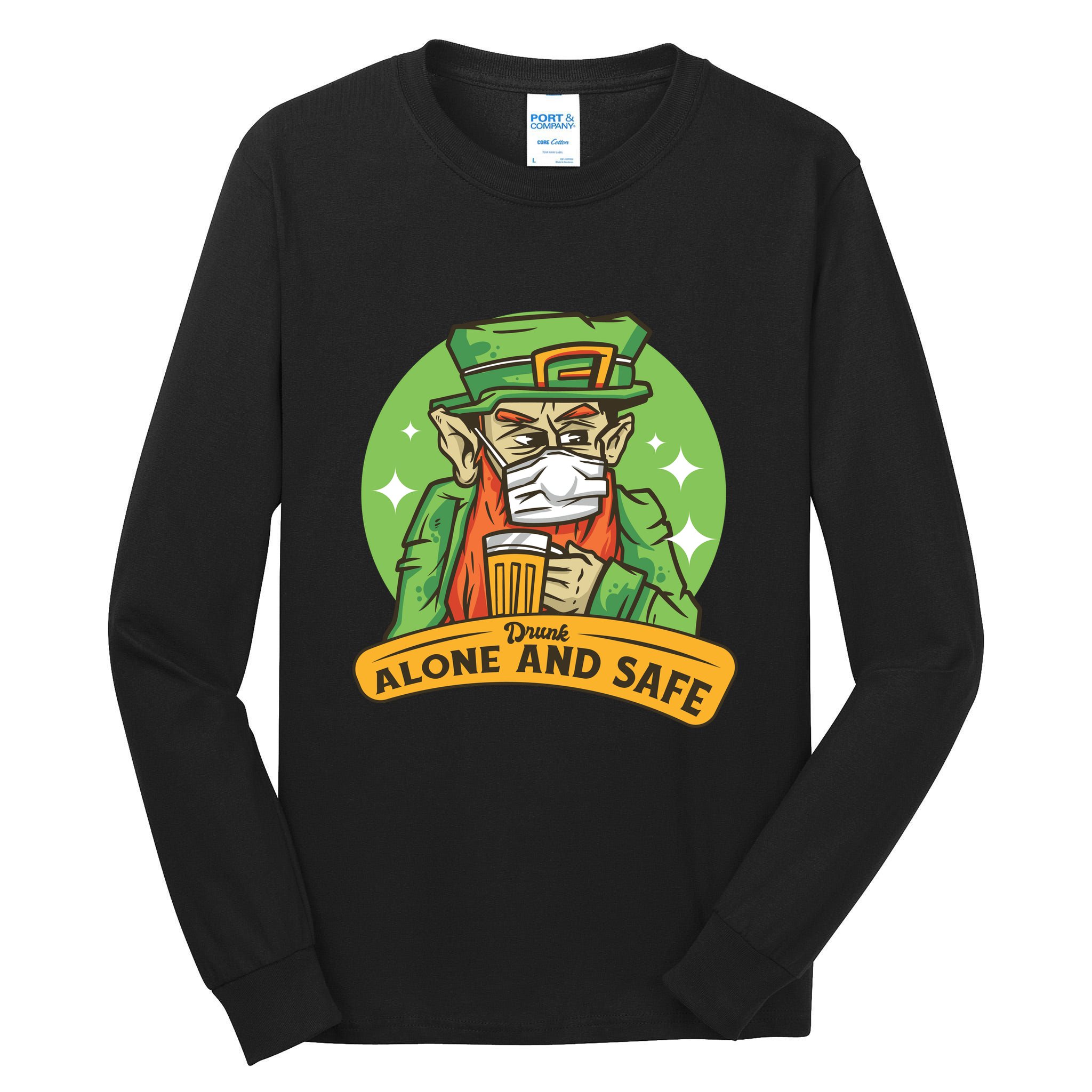 Leprechaun Drink Alone and Safe Funny Facemask Tall Long Sleeve T-Shirt