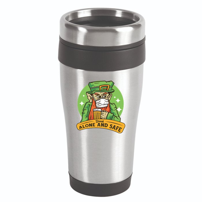 Leprechaun Drink Alone and Safe Funny Facemask 16oz Travel Tumbler