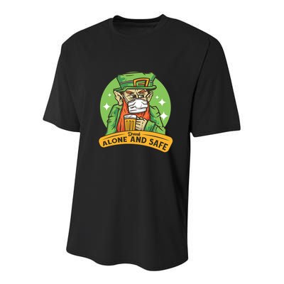 Leprechaun Drink Alone and Safe Funny Facemask Youth Performance Sprint T-Shirt