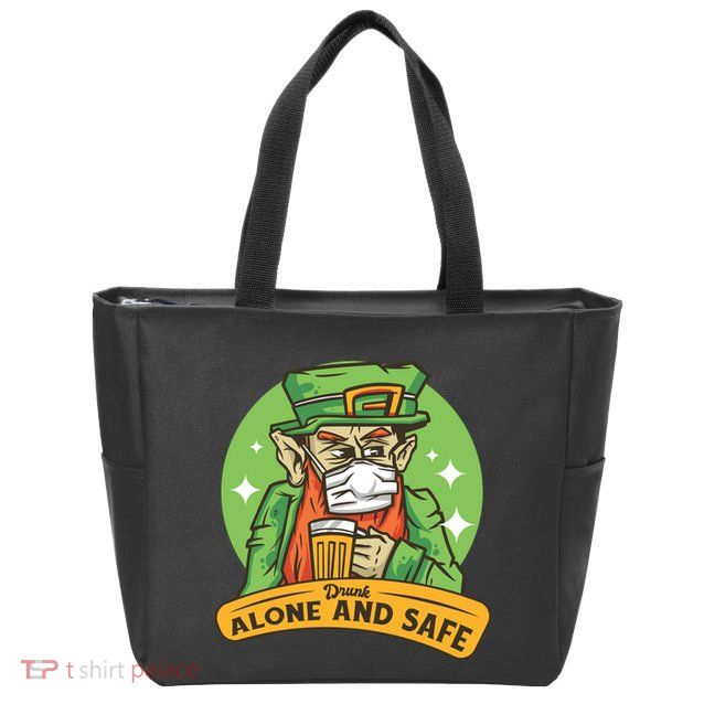 Leprechaun Drink Alone and Safe Funny Facemask Zip Tote Bag