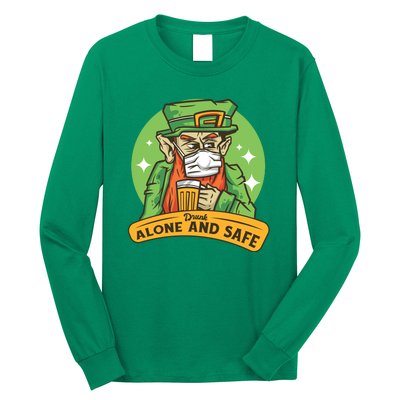 Leprechaun Drink Alone and Safe Funny Facemask Long Sleeve Shirt