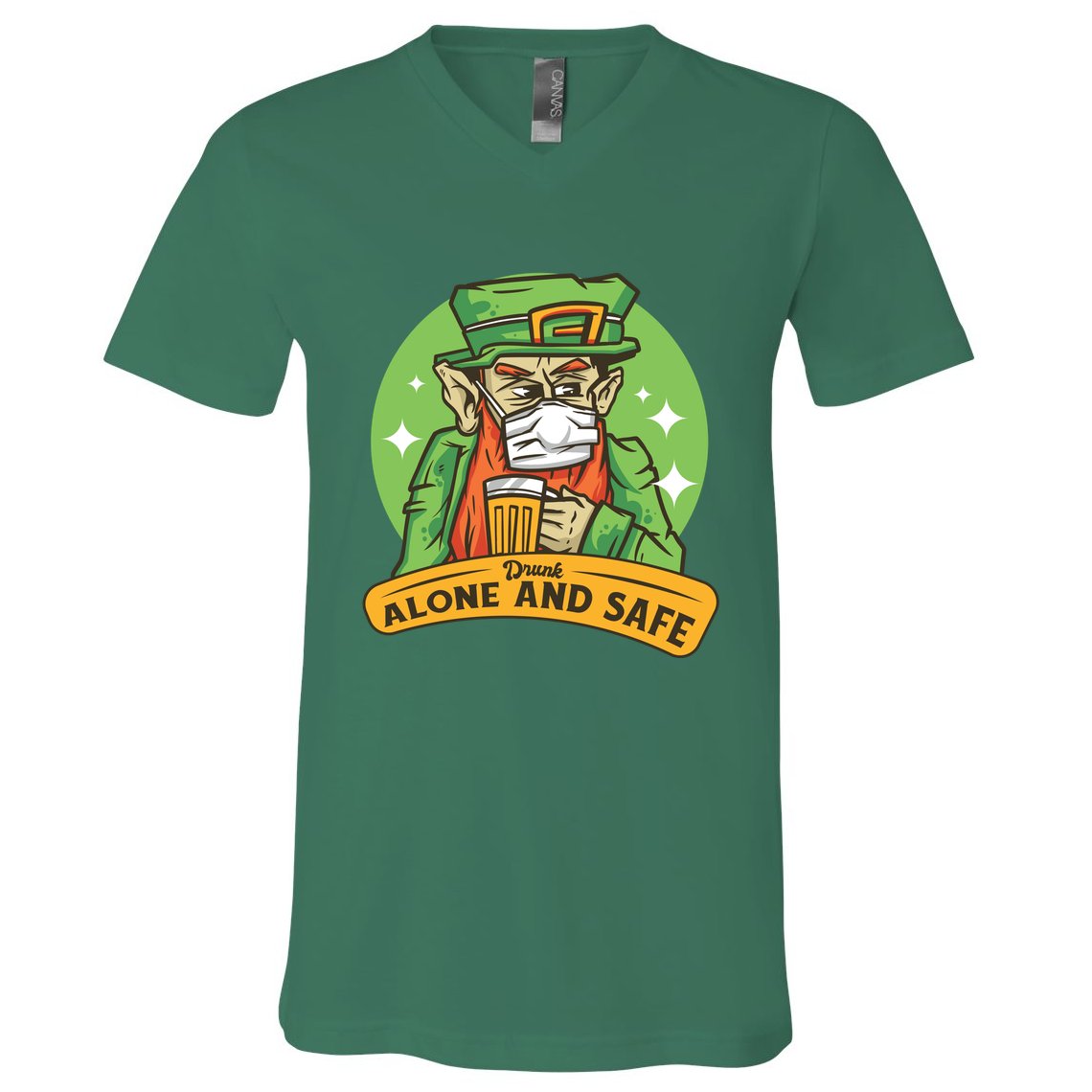 Leprechaun Drink Alone and Safe Funny Facemask V-Neck T-Shirt