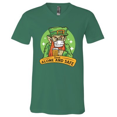 Leprechaun Drink Alone and Safe Funny Facemask V-Neck T-Shirt