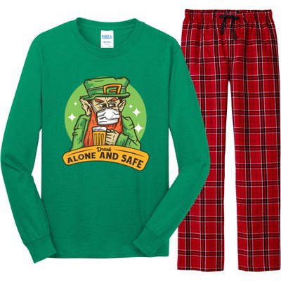 Leprechaun Drink Alone and Safe Funny Facemask Long Sleeve Pajama Set