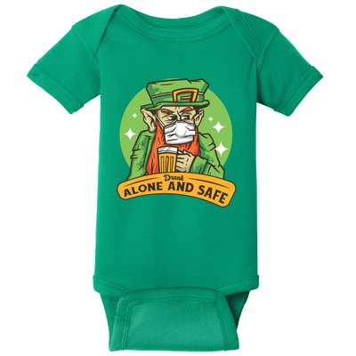 Leprechaun Drink Alone and Safe Funny Facemask Baby Bodysuit