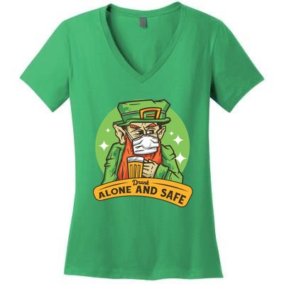 Leprechaun Drink Alone and Safe Funny Facemask Women's V-Neck T-Shirt