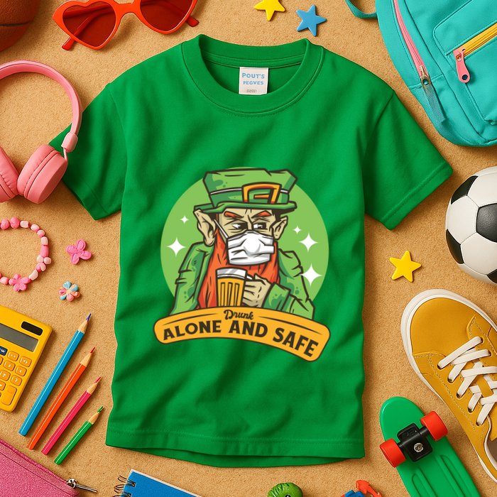 Leprechaun Drink Alone and Safe Funny Facemask Kids T-Shirt