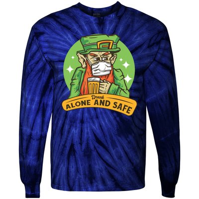 Leprechaun Drink Alone and Safe Funny Facemask Tie-Dye Long Sleeve Shirt