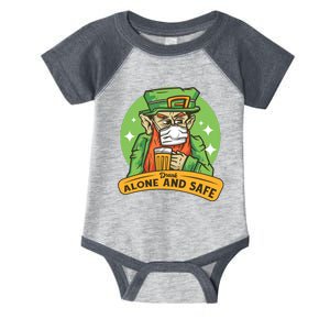 Leprechaun Drink Alone and Safe Funny Facemask Infant Baby Jersey Bodysuit