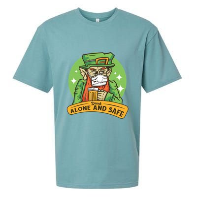 Leprechaun Drink Alone and Safe Funny Facemask Sueded Cloud Jersey T-Shirt