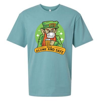 Leprechaun Drink Alone and Safe Funny Facemask Sueded Cloud Jersey T-Shirt