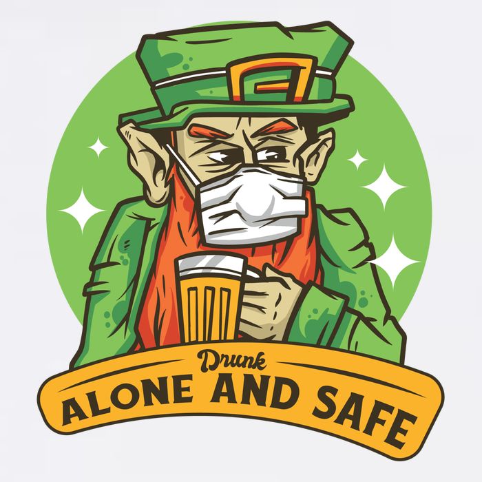 Leprechaun Drink Alone and Safe Funny Facemask Garment-Dyed Sweatshirt