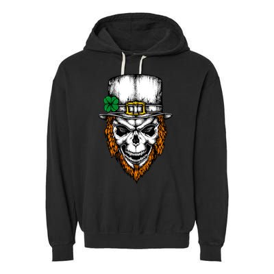 Leprechaun Irish Skull Skeleton Ginger Beard St. Patrick's Day Garment-Dyed Fleece Hoodie