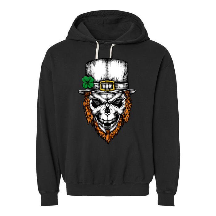 Leprechaun Irish Skull Skeleton Ginger Beard St. Patrick's Day Garment-Dyed Fleece Hoodie