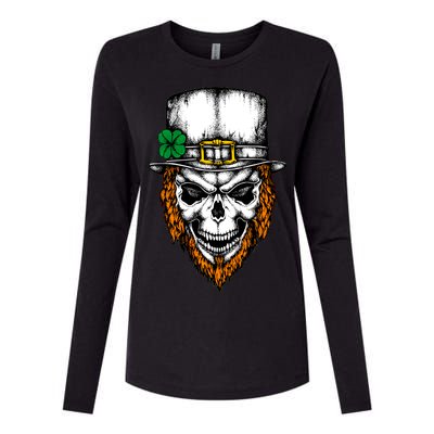 Leprechaun Irish Skull Skeleton Ginger Beard St. Patrick's Day Womens Cotton Relaxed Long Sleeve T-Shirt