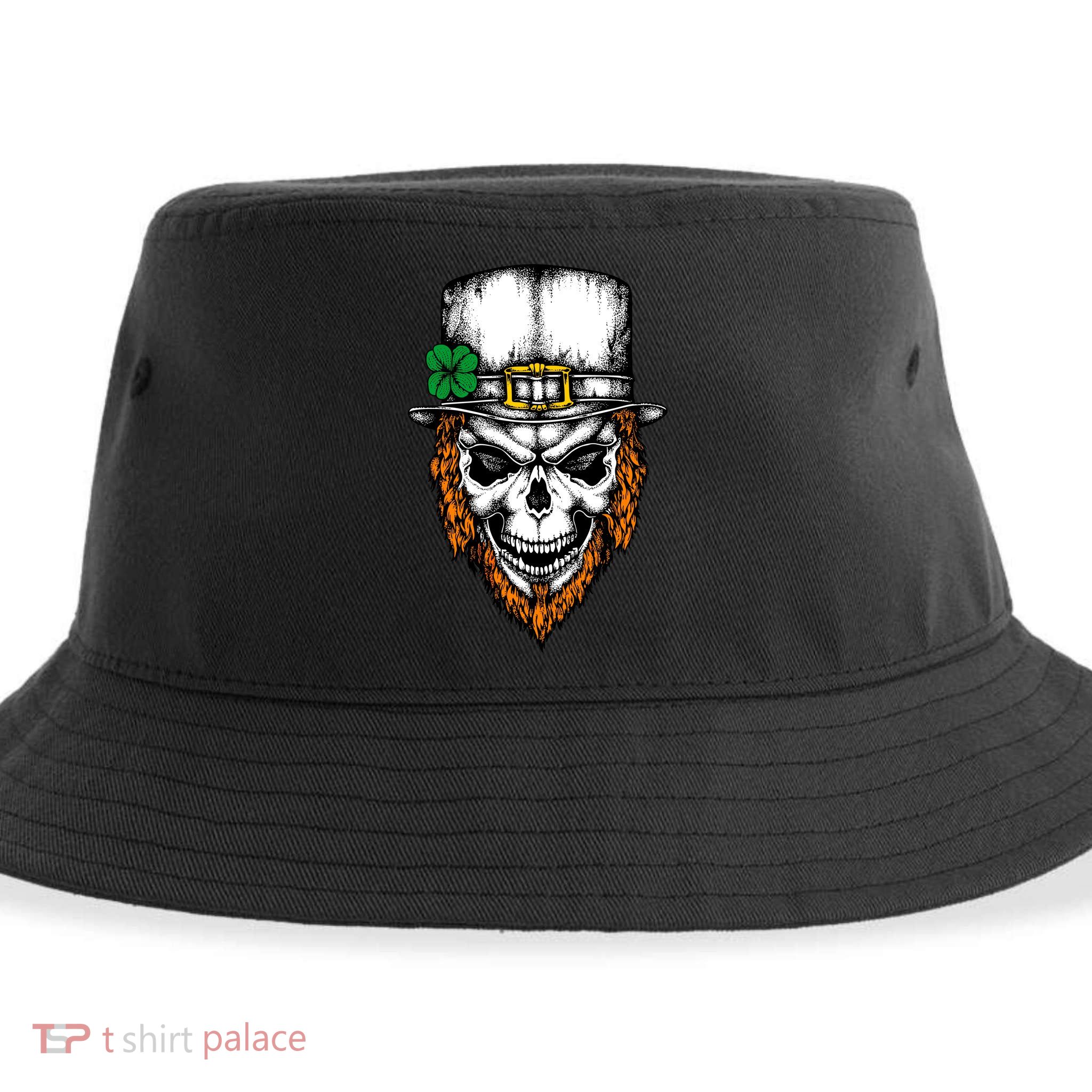 Leprechaun Irish Skull Skeleton Ginger Beard St. Patrick's Day Sustainable Bucket Hat