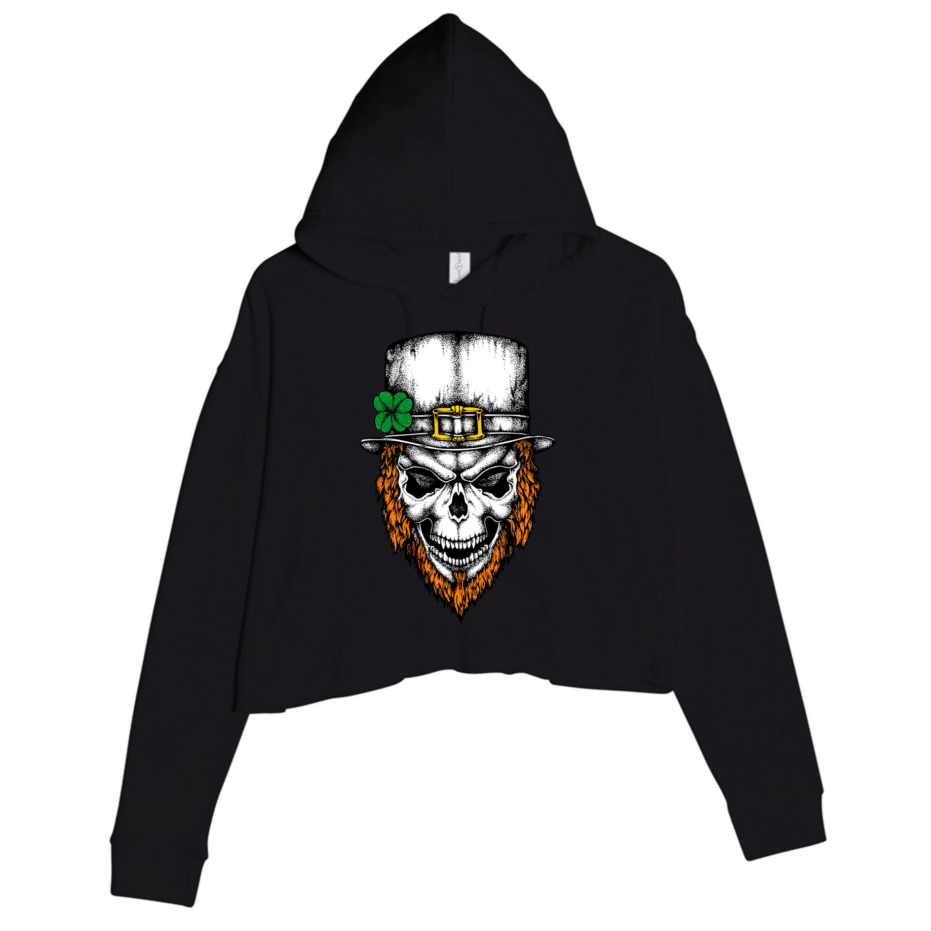 Leprechaun Irish Skull Skeleton Ginger Beard St. Patrick's Day Crop Fleece Hoodie