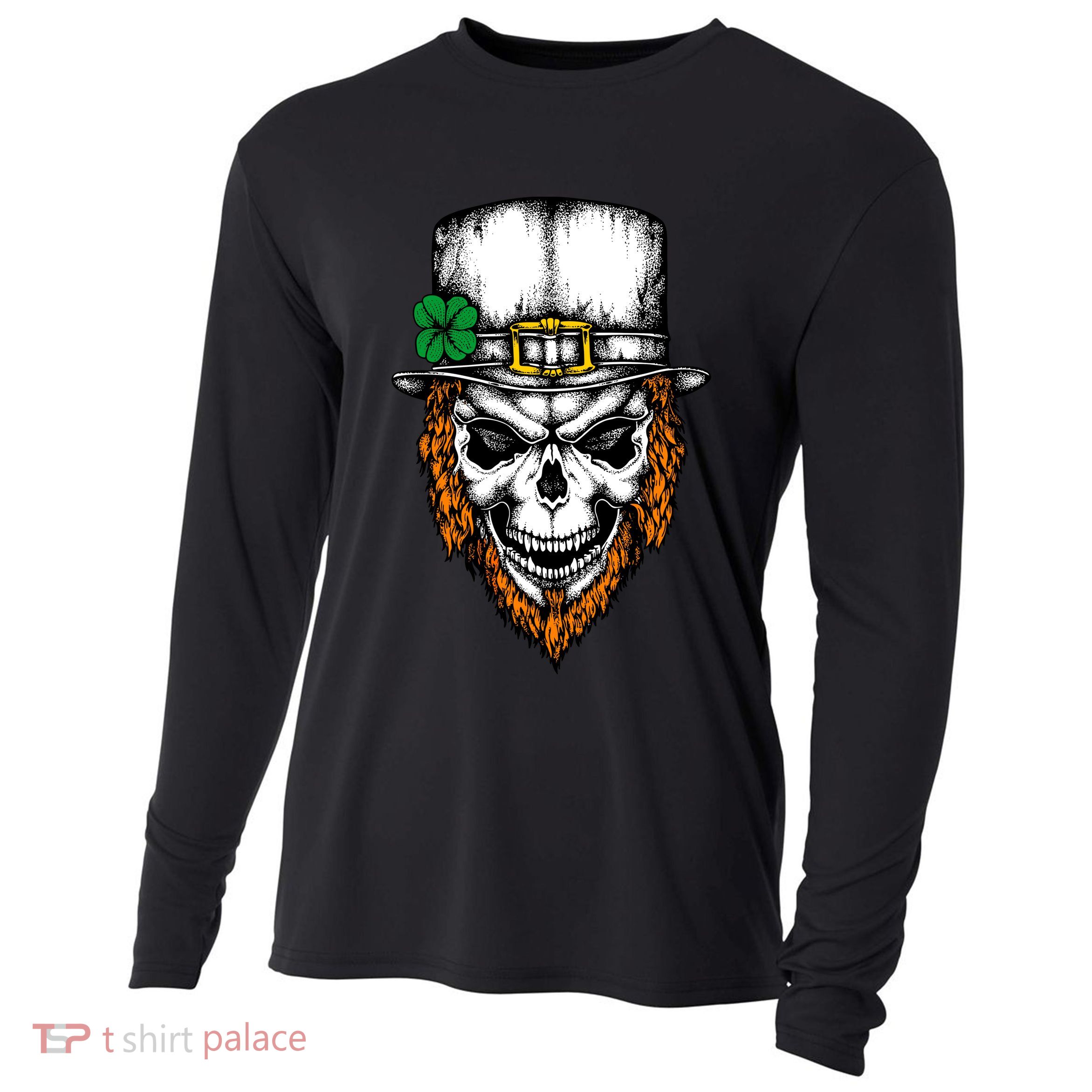 Leprechaun Irish Skull Skeleton Ginger Beard St. Patrick's Day Cooling Performance Long Sleeve Crew