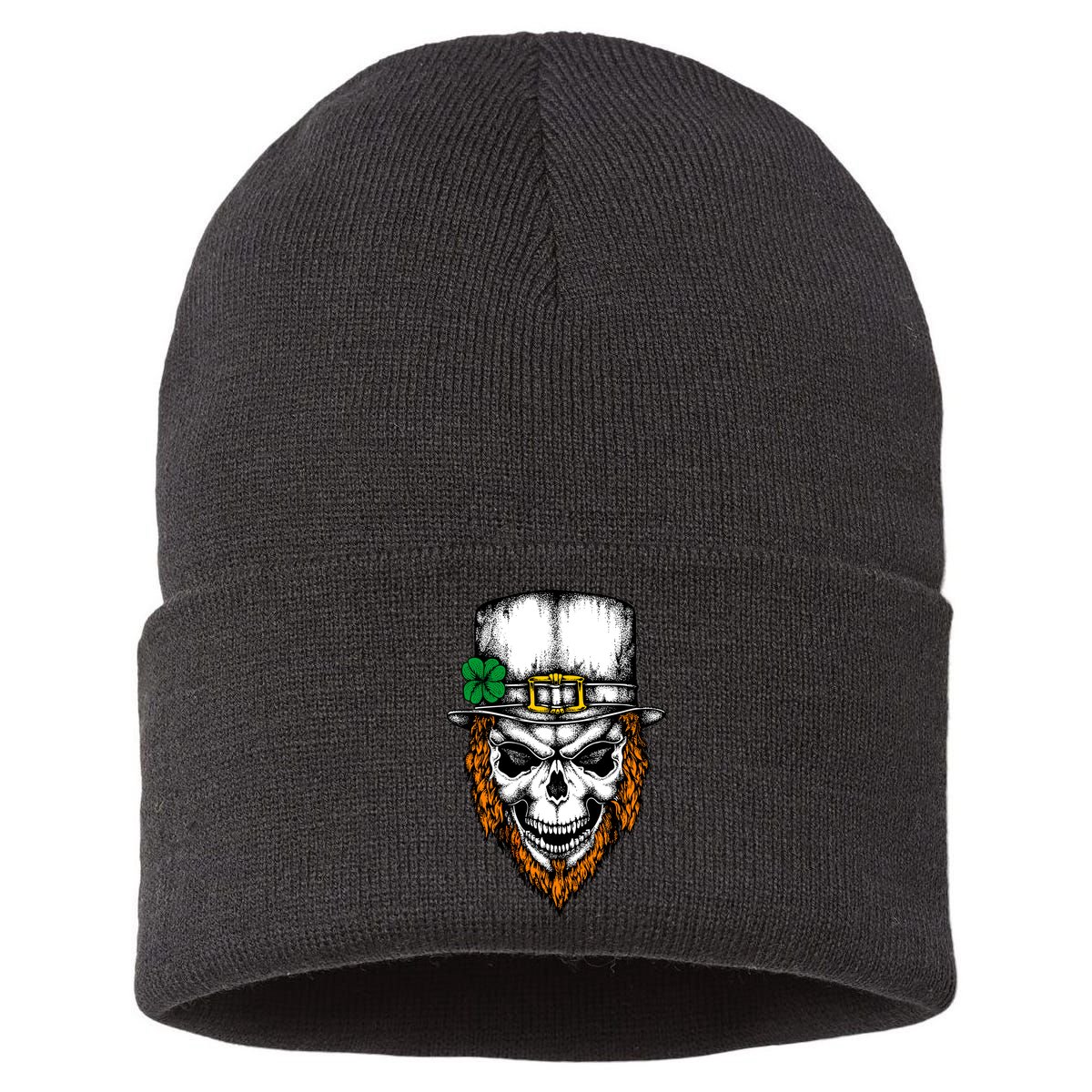 Leprechaun Irish Skull Skeleton Ginger Beard St. Patrick's Day Sustainable Knit Beanie