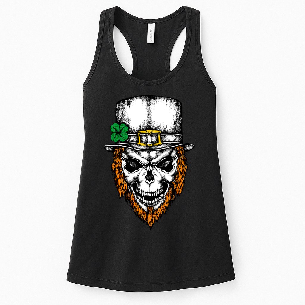 Leprechaun Irish Skull Skeleton Ginger Beard St. Patrick's Day Womens Tank Top