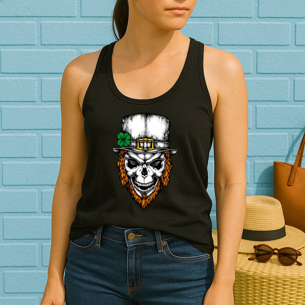 Leprechaun Irish Skull Skeleton Ginger Beard St. Patrick's Day Womens Tank Top