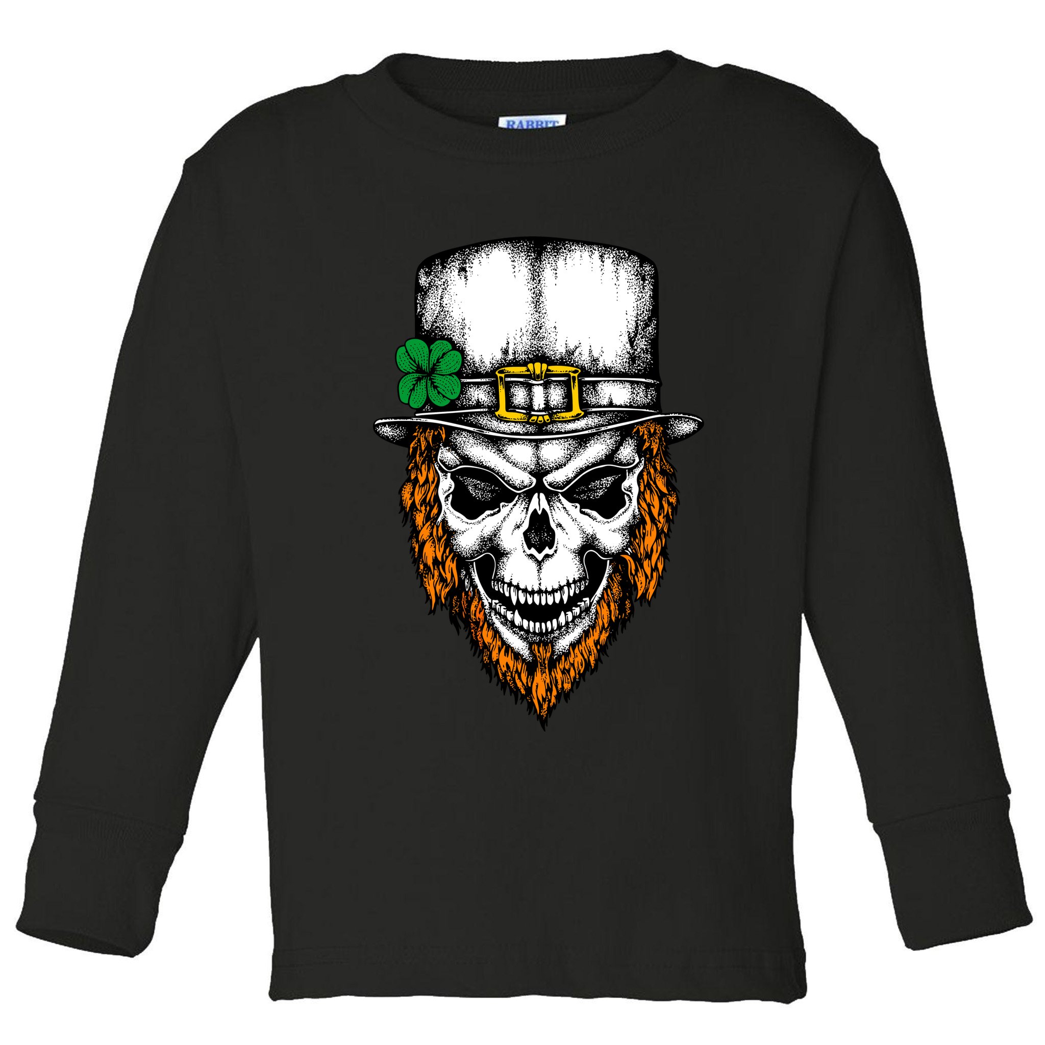 Leprechaun Irish Skull Skeleton Ginger Beard St. Patrick's Day Toddler Long Sleeve Shirt