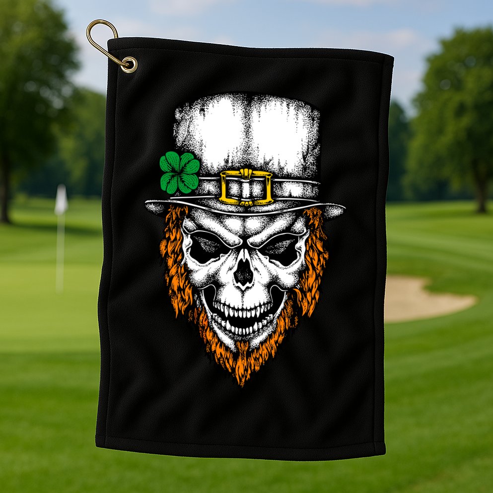 Leprechaun Irish Skull Skeleton Ginger Beard St. Patrick's Day Golf Towel