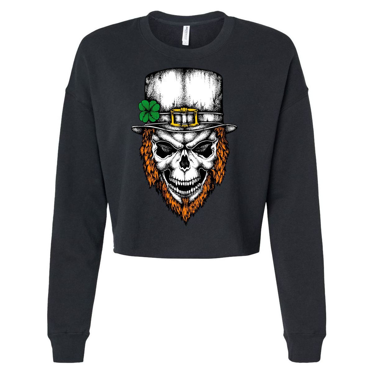 Leprechaun Irish Skull Skeleton Ginger Beard St. Patrick's Day Cropped Pullover Crew