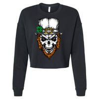 Leprechaun Irish Skull Skeleton Ginger Beard St. Patrick's Day Cropped Pullover Crew