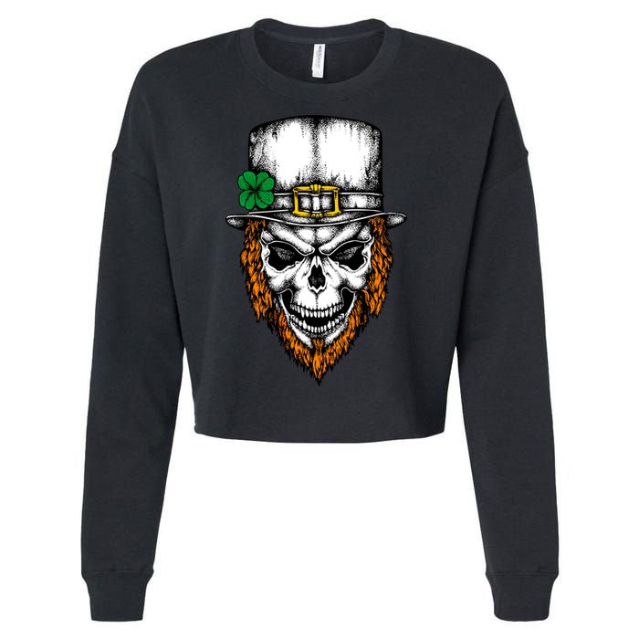 Leprechaun Irish Skull Skeleton Ginger Beard St. Patrick's Day Cropped Pullover Crew