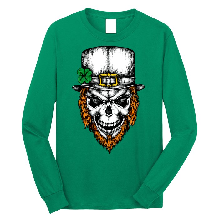 Leprechaun Irish Skull Skeleton Ginger Beard St. Patrick's Day Long Sleeve Shirt