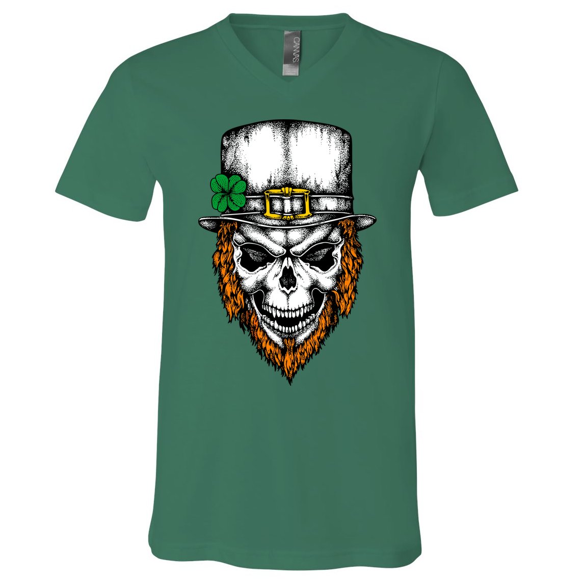 Leprechaun Irish Skull Skeleton Ginger Beard St. Patrick's Day V-Neck T-Shirt