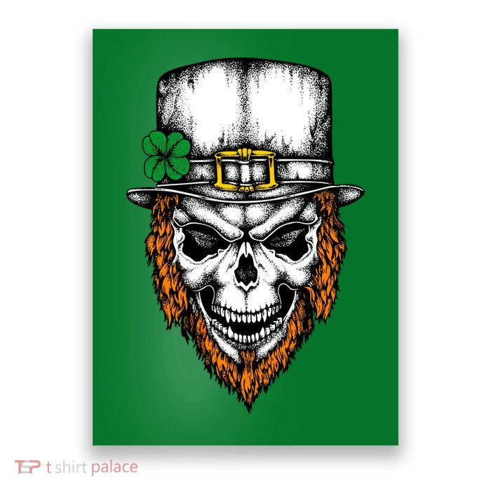 Leprechaun Irish Skull Skeleton Ginger Beard St. Patrick's Day Poster