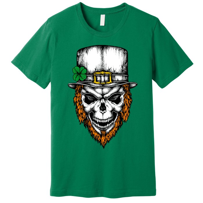 Leprechaun Irish Skull Skeleton Ginger Beard St. Patrick's Day Premium T-Shirt