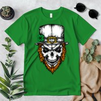 Leprechaun Irish Skull Skeleton Ginger Beard St. Patrick's Day Premium T-Shirt